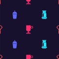 Set Aeropress coffee, Coffee cup to go, Irish and filter holder on seamless pattern. Vector Royalty Free Stock Photo