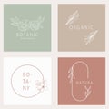 Set of 4 aesthetic women cosmetics logos. Minimalistic floral icons with lettering.