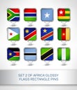 Set 2 of Africa glossy flags rectangle pins Royalty Free Stock Photo