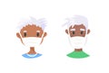 Set of African American elderly male and female characters. Cartoon masked people. Isolated retiree avatars. Flat illustration