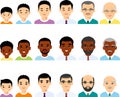 Set of african american, european, asian age group avatars man in colorful style. Royalty Free Stock Photo