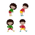 Set of african american Kids Exercising, Children exercising ,child exercising , happy Kids Exercising cute cartoon flat design