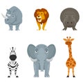 Set of african animals front view.