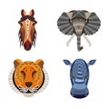 Set of african animals. Geometric illustration of tiger, horse, Royalty Free Stock Photo