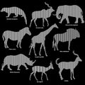 Set of african animals silhouettes, isolated Royalty Free Stock Photo