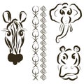 Set of African animals and stylized ornaments.