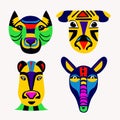 Set of african ethnic style animal heads in flat style, safari tribal collection mask in vibrant colors Royalty Free Stock Photo