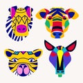 Set of african ethnic style animal heads in flat style, safari tribal collection mask in vibrant colors Royalty Free Stock Photo