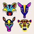 Set of african ethnic style animal heads in flat style, safari tribal collection mask in vibrant colors Royalty Free Stock Photo