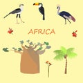 A set of African flora and fauna, vector illustration. Royalty Free Stock Photo