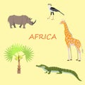 A set of African flora and fauna, vector illustration. Royalty Free Stock Photo