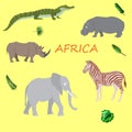 A set of African flora and fauna, vector illustration. Royalty Free Stock Photo