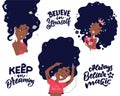 The set of African girls with magic quotes. The collection Afro women