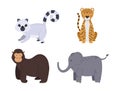 Set African Safari Animals Lemur, Cheetah, Gorilla and Elephant Design Elements for Kids Isolated on White Background Royalty Free Stock Photo