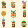 Set of african, zulu, mexican, indian, inca or aztec masks isolated on white background Royalty Free Stock Photo