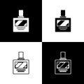 Set Aftershave icon isolated on black and white background. Cologne spray icon. Male perfume bottle. Vector Royalty Free Stock Photo