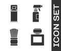 Set Aftershave, Shaving gel foam, Shaving brush and Hairdresser pistol spray bottle icon. Vector