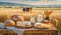 An idyll of rural delights the enchanting wooden table in the middle of golden wheat fields Royalty Free Stock Photo