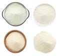Set with agar-agar powder isolated on white, top view Royalty Free Stock Photo
