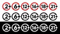 Set of age restriction signs. Age limit concept. Warning or Recommended signs. Vector illustration. Royalty Free Stock Photo