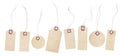 Set of Aged, Yellowing Paper Tags With String Ties