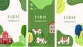 Set of agricultural backgrounds. Abstract design. Cows in the pasture. Social media templates.