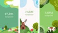 Set of agricultural backgrounds. Abstract design. Cows in the pasture. Social media templates.
