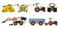 Set of agricultural machinery for harvesting in the fields and plantations