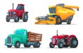 Set of agricultural transport. Farm equipment, tractors, truck and harvester. Industrial vehicles. Cartoon design vector Royalty Free Stock Photo