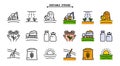 Set of Agriculture and Farming Color Icons. Editable stroke. Contains such Icons Harvester trucks, tractors, farmers and village