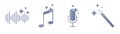 Set of AI audio icons with sound wave, music note, microphone and magic wand. Artificial intelligence tools for voice Royalty Free Stock Photo