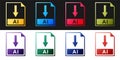 Set AI file document icon. Download AI button icon isolated on black and white background. Vector Royalty Free Stock Photo