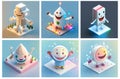 A set of AI generated isometric cartoon characters in a cheerful and happy mood. Concept of pure joy, happiness