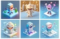 A set of AI generated isometric cartoon characters in a cheerful and happy mood. Concept of pure joy, happiness