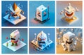 A set of AI generated isometric cartoon characters monsters in an angry and unhappy mood. Concept of anger, depression