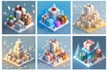 A set of AI generated isometric Christmas presents. Concept of Xmas and winter holiday season