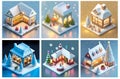 A set of AI generated isometric Christmas shops. Concept of Christmas shopping, Xmas