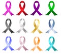 Set of AIDS awareness ribbon. Breast cancer awareness ribbon.