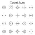 Set of Aim & target Related Vector Line Icons. Contains such Icons as crosshair, sniper scope, shooting game, radar and more