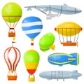 Set air balloons and airships. Royalty Free Stock Photo