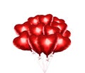 Set Of Air Balloons. Bunch Of Red Color Heart Shaped Foil Balloons Isolated On White Background. Love. Holiday Celebration.