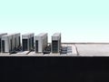 Air Condensing Units on Rooftop Isolated on Blue Background Royalty Free Stock Photo