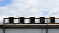 A set air conditioner on the roof of an industrial building with blue sky Royalty Free Stock Photo