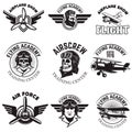 Set of air force, airplane show, flying academy emblems. Vintage