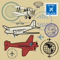 Set of air mail and airplane symbols