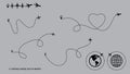 Set of air plane route or air plane line path with dash line, eps 10 vector Royalty Free Stock Photo