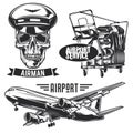 Set of air travel emblems, labels, badges, logos. Isolated on white Royalty Free Stock Photo