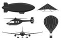 A set of aircraft, an airplane, an airship, a hang glider, a balloon
