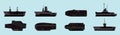 Set of aircraft carrier cartoon icon design template with various models. vector illustration isolated on blue background Royalty Free Stock Photo