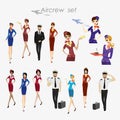 Set Of Aircraft Crew ,stewards and pilots in working form Isolat Royalty Free Stock Photo